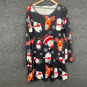First Lady Christmas Holiday Character Print Long Sleeve Mini Dress Black XXL
